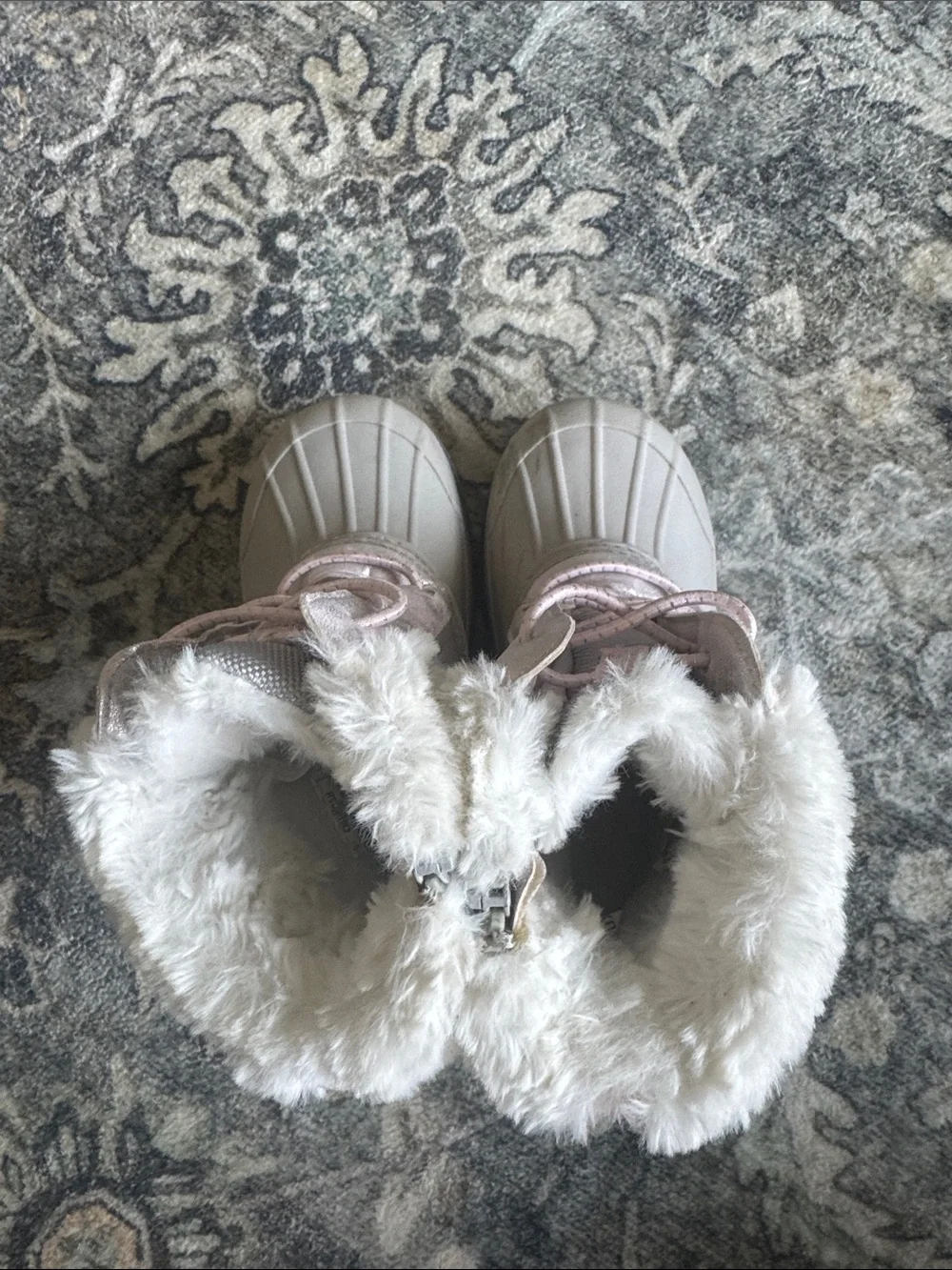 Kids Oshkosh Pink and Gray Winter Snow Boots with Faux Fur
